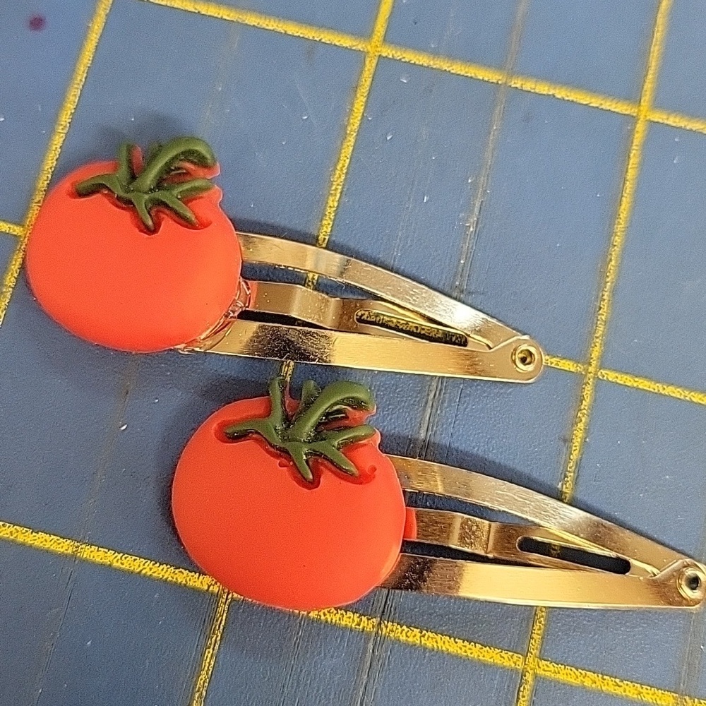 Tomato Hair Clip 2" Barrettes Set of 2